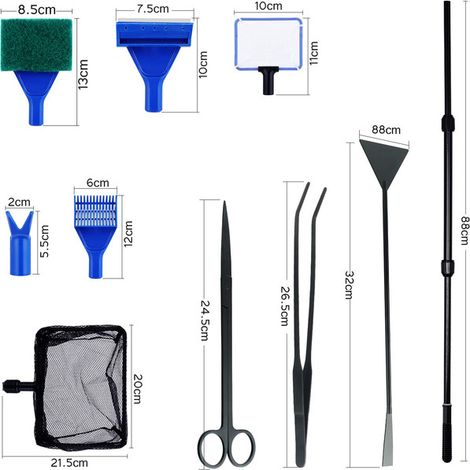 Kit de nettoyage pour aquarium multifonction avec poignée télescopique et outils en acier inoxydable pour entretien complet du bac