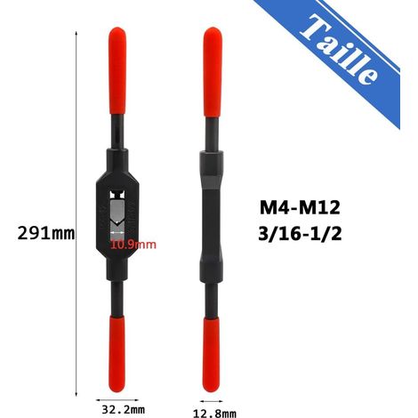 Mesee Tourne à Gauche Clé à Taraud Réglable pour Tarauds Métrique M4-M12, Clé à Tarauder Manuel Porte-Taraud Antidérapante pour Taraudage Robinet Tarauds 3/16-1/2 (1/4)