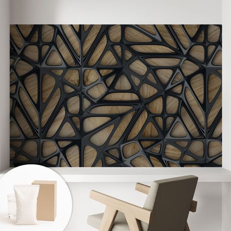 Papier peint intissé avec imprimé pour intérieur moderne application facile a motif - Colle incluse gratuite Réseau en bois 104x70 cm (1/5)