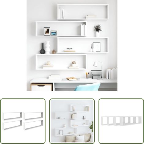 Rangement mur - Étagères cube murales 4 pcs Blanc 100x15x30cm bois d'ingénierie (1/5)
