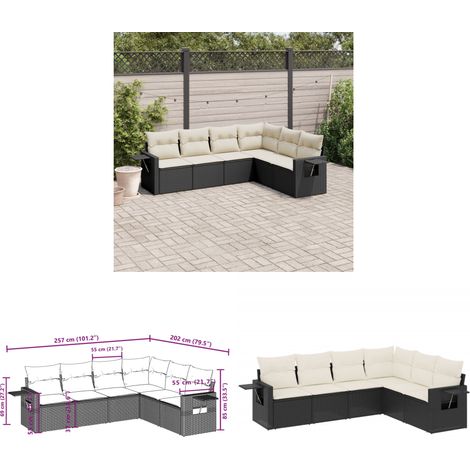 6-tlg. Garten-Sofagarnitur mit Kissen Schwarz Poly Rattan - Gartenmöbel - PE-Rattan Möbel - Outdoor Lounge Set - Sofasatz - Esszimmergarnitur - Home & Living (1/3)