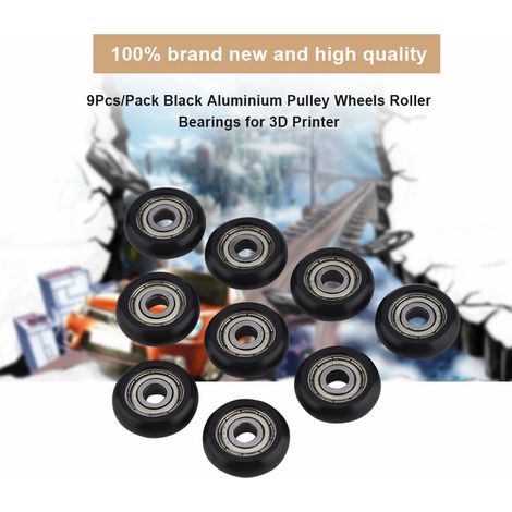 9 Roulements à Billes en Aluminium Anodisé Noir pour Poulies d'Imprimante 3D - Compatible CR-10, Ender 3