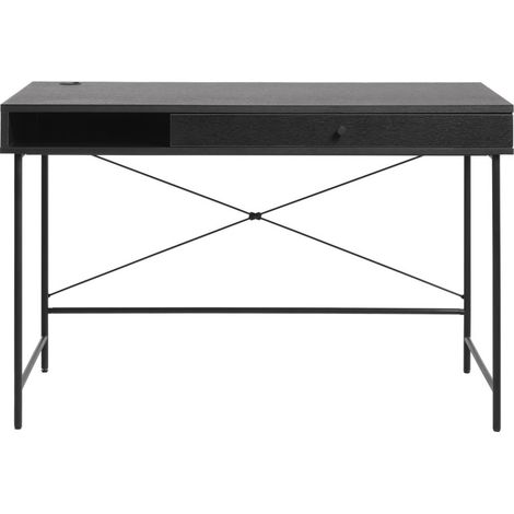 Bureau 1 tiroir 1 niche en bois et métal L120cm - Noir - RINTO (1/5)