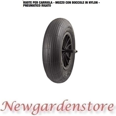 Ruota 40160 per carriola mozzo boccole nylon pneumatico rigato 3.50x8 375x85 M14