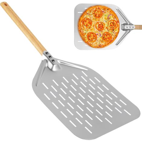 Pelle à Pizza 12 pouces Perforée en Acier Inoxydable, Pelle Pizza avec Poignée en Bois Amovible, pour la Cuisson de Pizzas, Pain, Tartes, Gaufres et Biscuits (40 x 30 cm) (1/5)