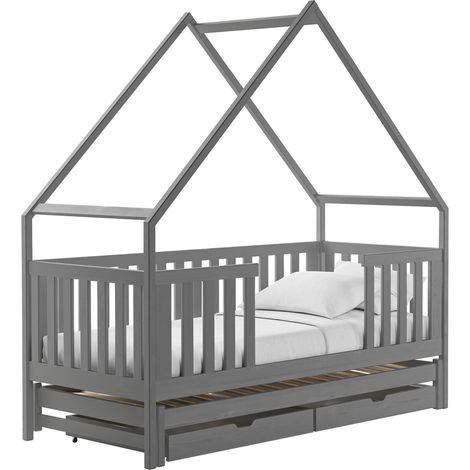 Cama Vista 115, Gris, Individual con una cama supletoria-nido, Individuales, 80x190, 80x200, Madera, Somieres, 86x208x212cm