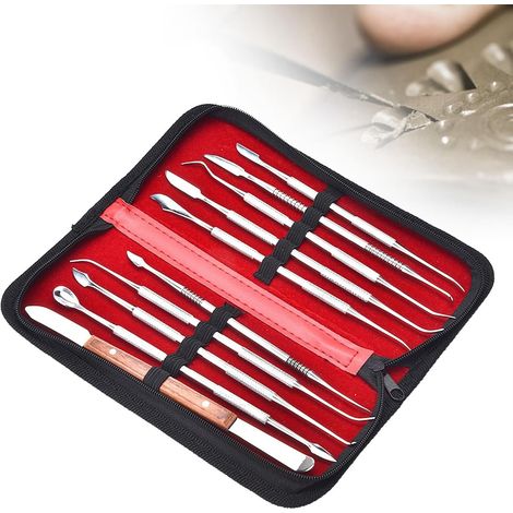 10pcs / Set Kit de sculpture métallique portable, jeu d'outils de sculpture de cire de décoration de bijoux, pour travail de matériau souple (20,5 8,5 2,5 cm) (1/5)