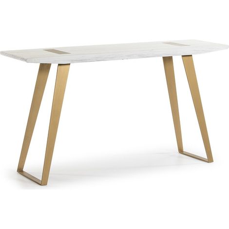 Console bois massif blanc et pieds métal doré 150cm (1/3)