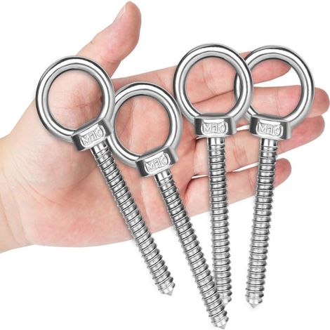 Grandes vis à œillets M10 12 cm en acier inoxydable - Vis à œil à visser - Boulons à œil pour fixation - Support de hamac, chaise à bascule (1/5)