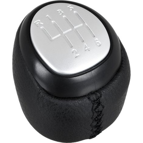 Pomello del cambio Saab 9-3 03-12 in pelle sintetica nera + cuciture nere + argento, 6 marce (1/5)