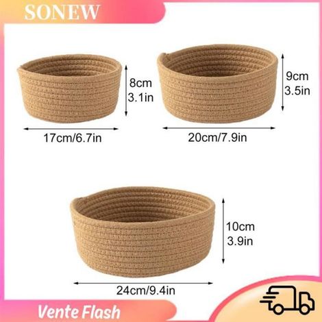 Sonew Petits paniers en corde tissée Ensemble de petits paniers ronds tissés, 3 pièces, panier de rangement pliable en meuble cube (1/5)
