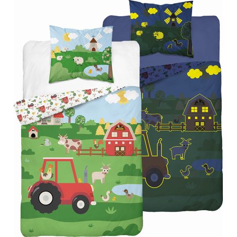 Ropa de cama que brilla en la oscuridad 160x200 Tractor agrícola rojo (1/5)