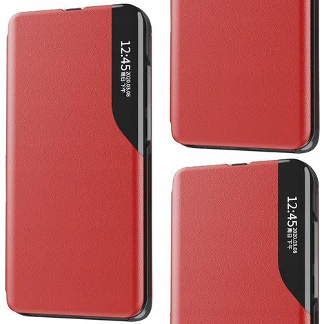 Funda elegante tipo libro de piel ecológica con función de soporte para iPhone 13 Pro Max, color rojo. (1/5)