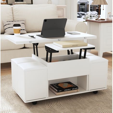 tavolo pranzo sollevabile 100 cm bianco multifunzione OKMYHOME (1/5)