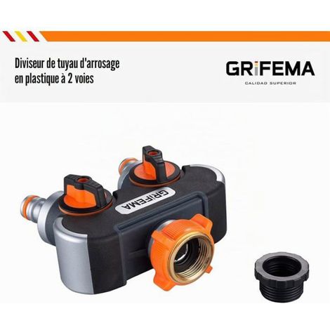 Distributeur 2 Voies - Robinet Jardin 26,5 mm G 3/4 et 21 mm G 1/2 - Avec Robinets Individuels et Installation Rotative 360° - 1 Pièce (1/5)