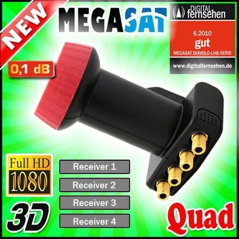 LNB Quad - MEGASAT - Diavolo - 0,1 dB - Compatible HD et 3D - Gain de signal 60 dB