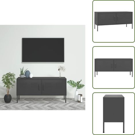 TV-Schrank Anthrazit 105x35x50 cm Stahl - TV Schrank - Fernsehschränkchen - Metallregal - Sideboard - Wohnzimmermöbel (1/5)