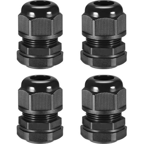 PG42 waterproof cable glands in black nylon – pack of 4 for cables from 31 to 39 mm