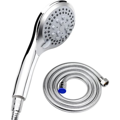 Pommeau de douche économique en eau - 5 jets - Haute pression - Douchette - Kit de douche - Flexible anti-explosion de 1,5 m - Chrome - Haute qualité… (1/5)