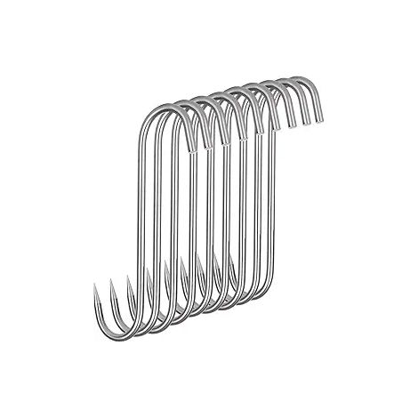 Crochets en S pour suspendre la viande, crochets pointus en acier inoxydable pour fumer, sécher et transformer la viande, outil robuste et résistant à la rouille pour le barbecue.-AquaForge
