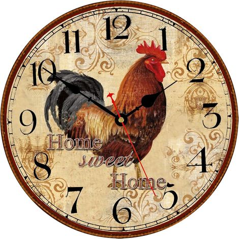 30 cm Vintage Pendule Murale, Silencieuse en Bois Horloges, Décoratif Retro Animaux Pendule Murale pour la Cuisine/Le Salon/Chambre/Maison (1/5)