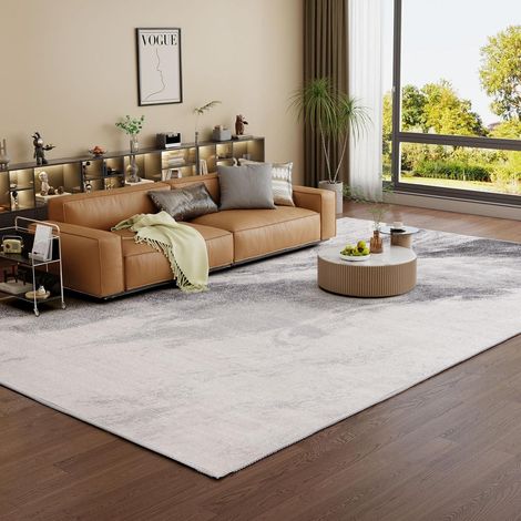Teppich Wohnzimmer Kurzflor waschbar Hellgrau 300 x 400 cm Rechteckig (1/5)