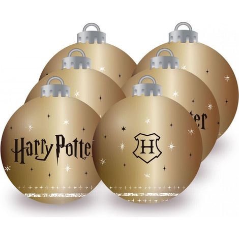 Lot de 6 Boules de Noël - Couleur Or - Harry Potter - 8 cm