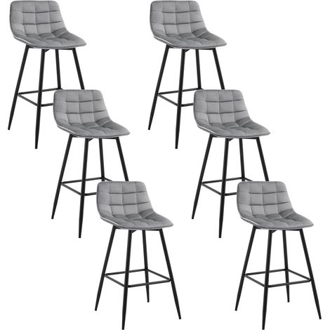 Woltu – Lot de 6 tabourets de bar en velours – Hauteur d'assise 64 cm – Cadre en métal robuste – Dossier ergonomique et repose-pieds