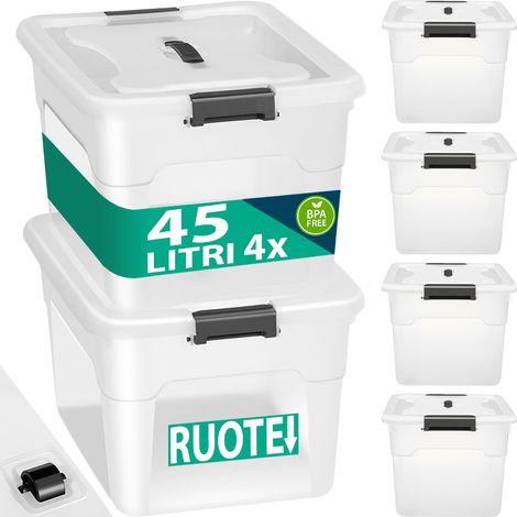 Set Scatole 4 x 45 L Portaoggetti in Plastica Cassetto Contenitore Salvaspazio (1/5)
