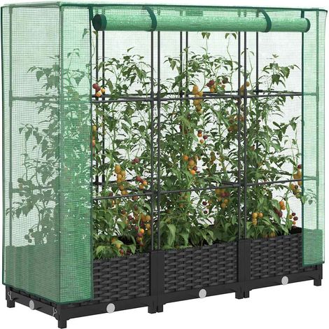 Hochbeet mit Gewächshausabdeckung Rattanoptik 120x40x123 cm