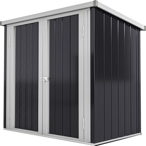 Outsunny Gartenhaus, 1,26 m², Geräteschuppen mit 2 abschließbaren Türen, 147 x 86 x 134 cm, Stahlblech, schwarz-weiß