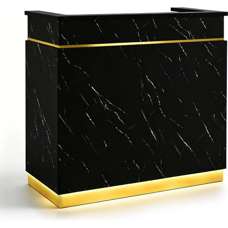 BarberPub Empfangstheke mit 3 Schubladen & 1 Schrank, Empfangstisch mit Beleuchtung, Empfangstresen Abschließbar, Rezeptionstheke Kassentheke, R9759 (Schwarz-Gold)