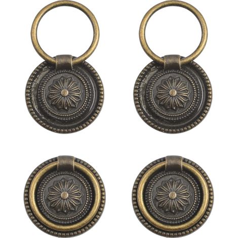 Set aus 4 antiken Bronze-Schrankgriffen, Vintage-Zinklegierungsring, einzelner Aufhängering, für Schubladen und Barschränke (1/5)