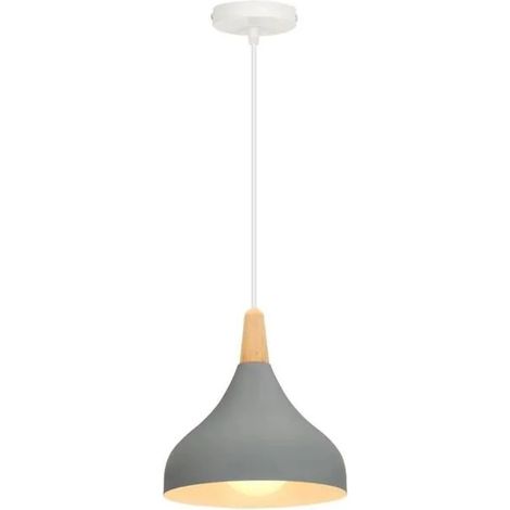 Lustre Suspension Moderne E27,20cm Suspension Luminaire Retro Style Goutte Chapeau Lampe de Plafond en Métal Bois,20cm (1/5)