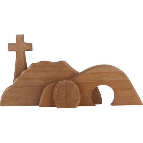 Décoration de Pâques : Croix en bois, statue de Jésus au tombeau vide, figurine de croix de Pâques pour la maison (1/4)