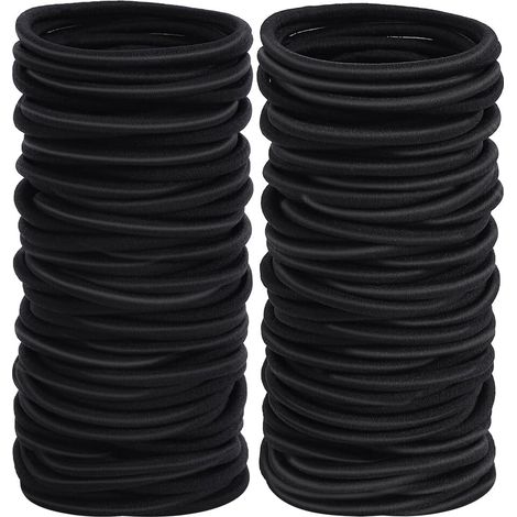 Élastiques à cheveux noirs 4 mm pour queue de cheval, 50 pièces, idéaux pour cheveux épais et mi-longs, diamètre 5 cm (1/5)