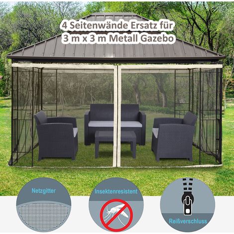 Moustiquaire de remplacement pour tonnelle de jardin 3x4 m, à zip, en polyester noir. (1/4)