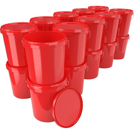 20x Seau avec couvercle Seau à vide en plastique poignée 15,9l alimentaire rouge clair
