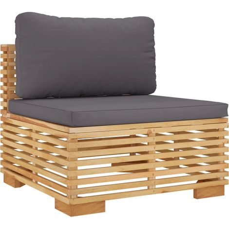 Divano Centrale Giardino Cuscini Grigio Scuro Massello di Teak vidaXL (1/5)