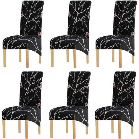 6 pièces, housse de chaise extensible XL, polyester élasthanne, pour chaises salle à manger et tabourets bar (1/4)
