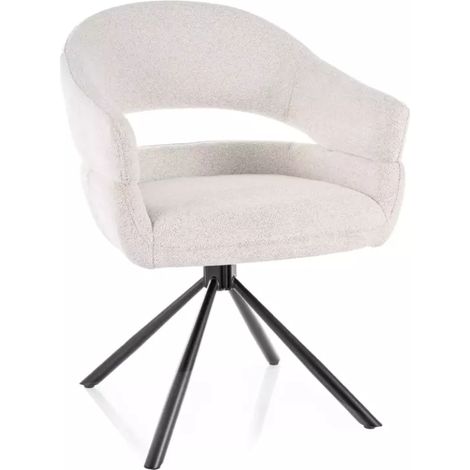 Chaise pivotante en tissu doux beige avec accoudoirs design, rotation 180° MASEE (1/5)