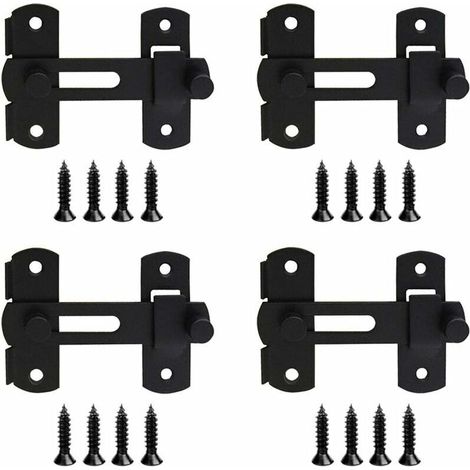 Lot de 4 verrous inox loquets de porte serrure coulissante noir avec vis pour porte vitrine cave cave à vin (1/5)