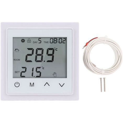 QORVA- Thermostat pour système de chauffage domestique, écran tactile LED, contrôleur de température au sol, AC85V-250V, 16A, blanc (1/4)