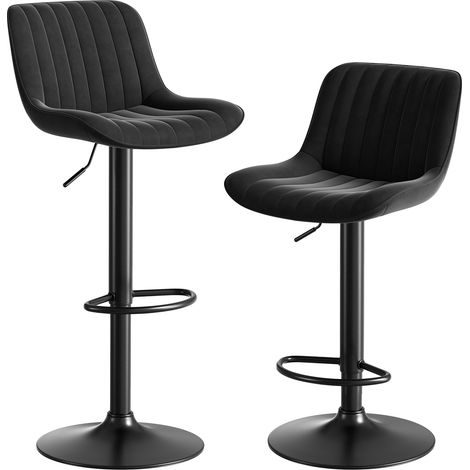 GagaChaise de bar pivotante noire pour salle à manger, en velours, hauteur réglable, lot de 2 (1/5)
