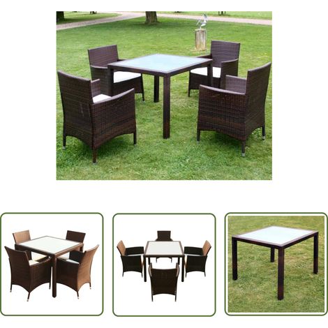 INLIFE Mobilier à dîner jardin 5 pcs et coussins Résine tressée Marron (1/5)
