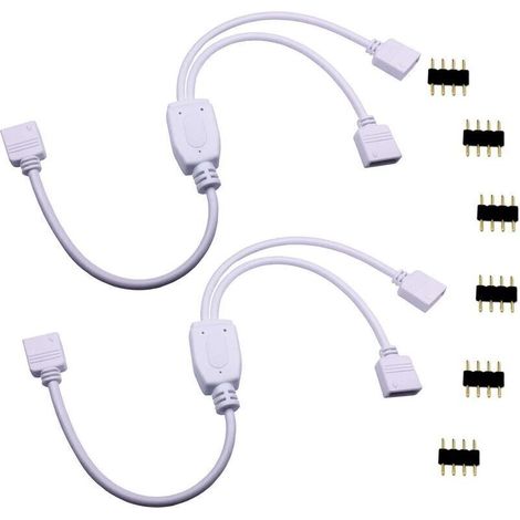 2pcs Câble Diviseur 1 à 2 Bande LED RGB Câble Séparateur Ruban LED Répartiteur DC à 2 Voies 1 to 2 LED Splitter Cable 4 Broches Rallonge pour SMD 5050 3528 2835 RGB LED Strip -30cm, Blanc [Class