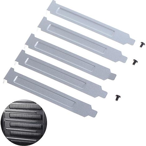 Lot de 5 caches-plaques PCI argentés de 12 cm pour boîtier d'ordinateur, avec filtre anti-poussière (1/4)