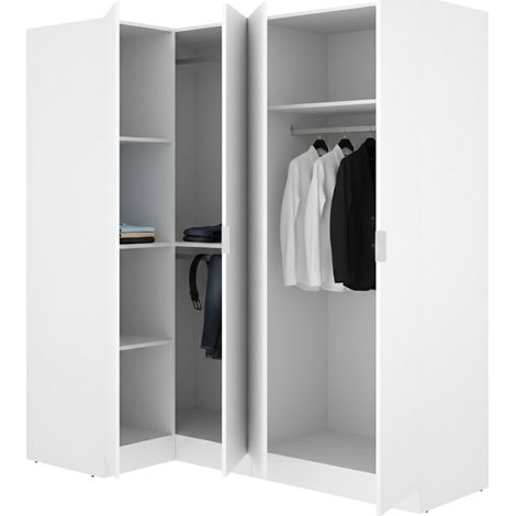 Guardaroba Grande Woodbury, Armadio Camera da Letto Modulabile, 5 Ripiani, Appendiabiti, 91x184h cm Bianco