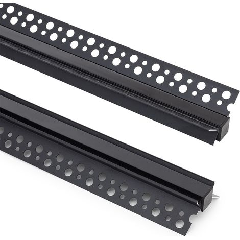 Perfil Aluminio Integrado en Escayola/Pladur Esquina Interior Tira LED hasta 9 mm con Tapa Continua Negro 2 m Negro traslúcido (1/5)