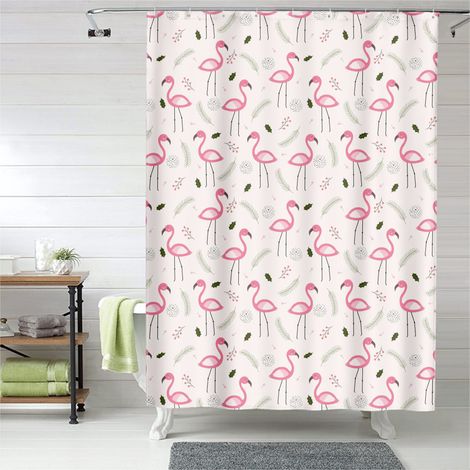Rideau de douche décor flamant rose tropical chic, polyester imperméable, 90x180 cm (1/5)